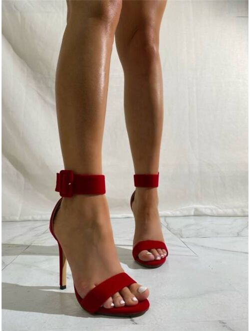 Shein Suede Buckle Detail Heeled Sandals