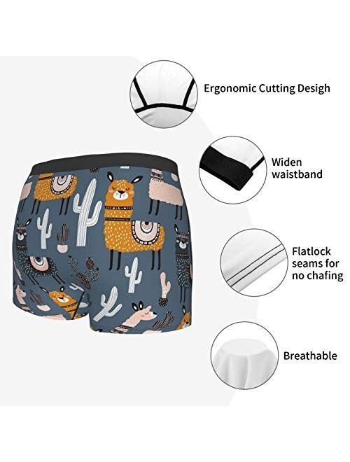 Antkondnm Cute Llamas and Cactuses Funny Boxer Briefs Print Underwear for Men Custom