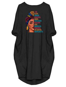 WbJetr Black Woman Beautiful Magic Long Sleeve Loose Pocket Oversize Tunic Dress