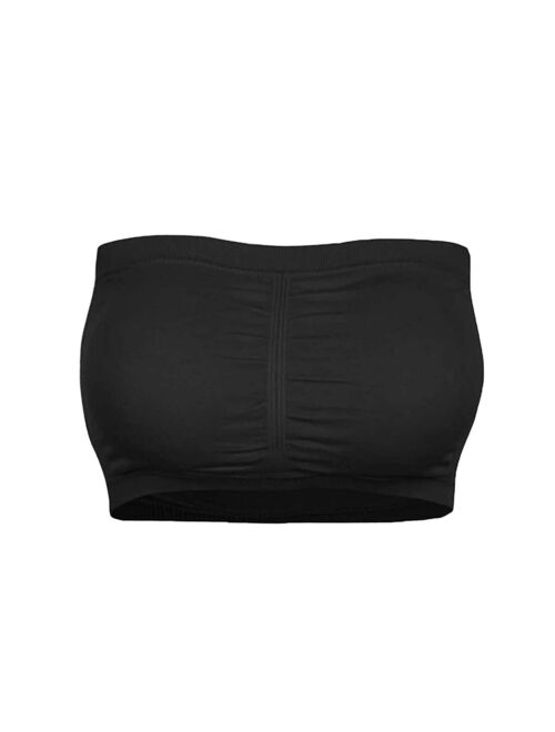 Women Plus Size Strapless Bra Removable Padded Stretchy One Word Double Layer Large Size Strapless Detachable Bra Bra Tube Top