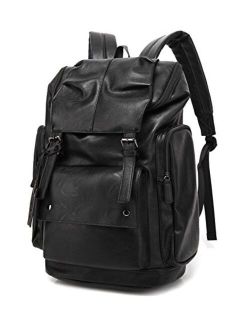 BAOSHA BP-16 PU Leather Casual Backpack College Backpack Daypack Black