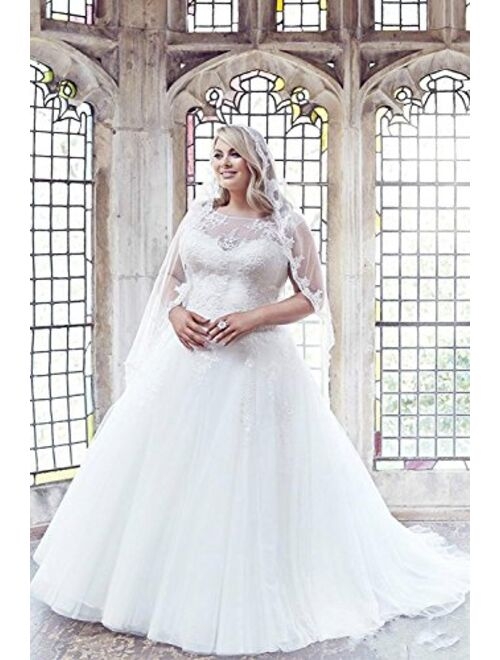 SlenyuBridal Women's Ball Gowns Plus Size Wedding Dresses Appliques Tulle Bridal Gown