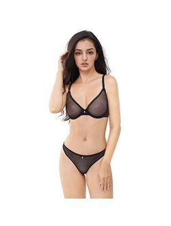 Women See-Through Lace Push Up Transparent Sheer Bras for Women