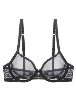 YANDW Sexy Sheer See Through Bras Unlined Underwire Lace Mesh Non Padded Ultra Thin Clear Bralette