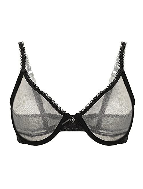 Plusexy Women's See Through Mesh Non Padded Bra Underwire Sheer Unlined Ultra Thin Bralette