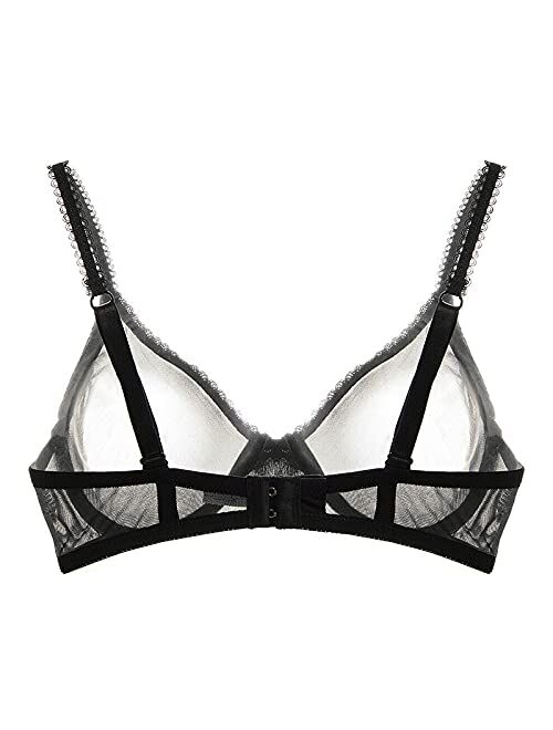 Plusexy Women's See Through Mesh Non Padded Bra Underwire Sheer Unlined Ultra Thin Bralette