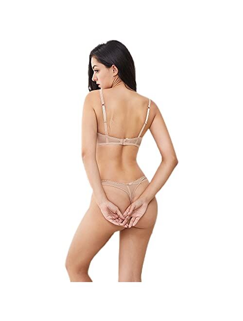 Women See Through Mesh Bra and Thong Set Transparent Sexy Underwear…