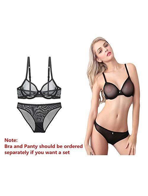 Women's Sheer See-Through Bra Plus Size Unlined Transparent Bras and Panties Set