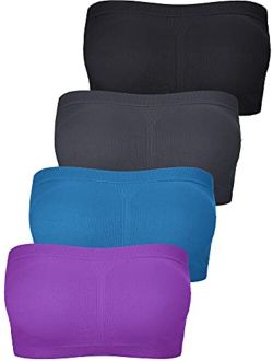 SATINIOR 4 Pieces Women Seamless Bandeau Bra Strapless Bralette Padded Tube Top Bra