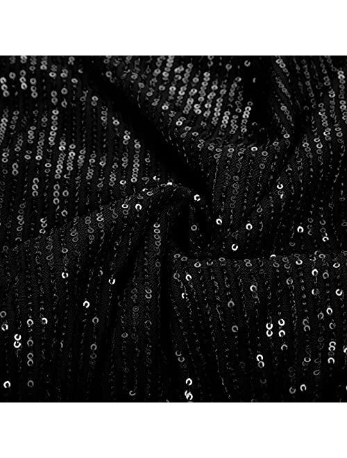 GRACE KARIN Women's Puff Sleeve Ruffle Hem Sparkle Shimmer V-Neck Sequin Blouse