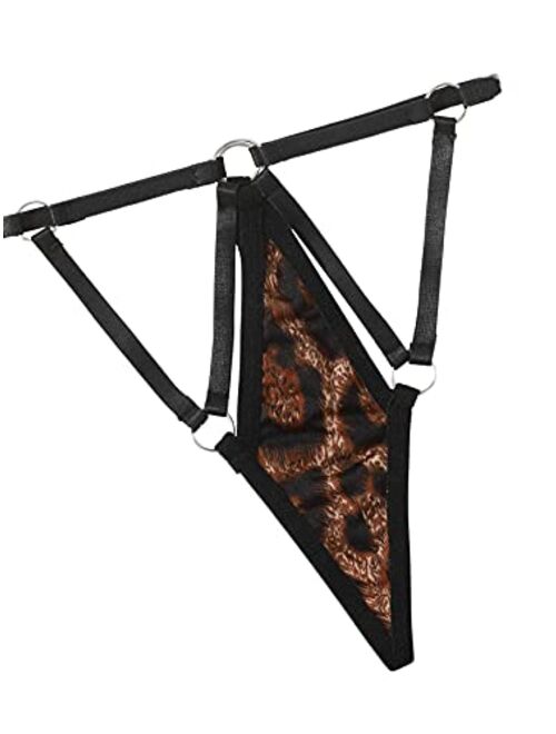 Romwe Women's Leopard Harness Lingerie Set 2 Piece Ring Linked Bra and Panty