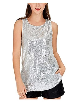 Henly Gift for Women Sequin Tank Top Sleeveless Sparkle Shimmer Vest Tops Glitter Camisole