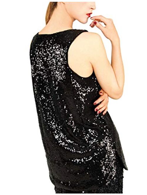 Henly Gift for Women Sequin Tank Top Sleeveless Sparkle Shimmer Vest Tops Glitter Camisole