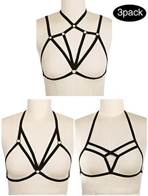Boao 3 Pieces Women Strappy Harness Hollow Out Cage Bra Cupless Lingerie for Women Girls Supplies