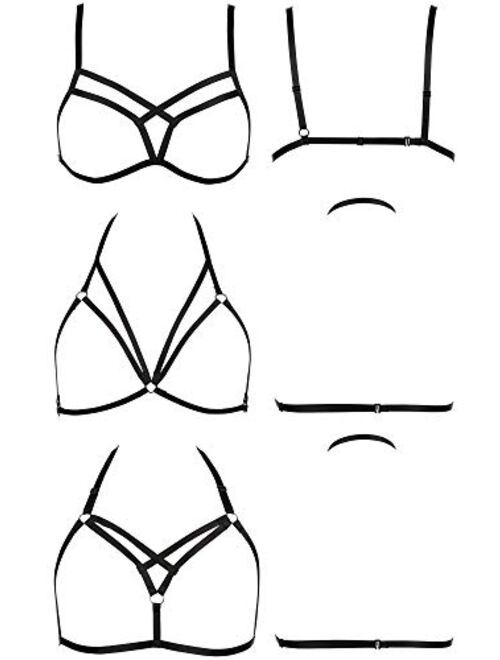 Boao 3 Pieces Women Strappy Harness Hollow Out Cage Bra Cupless Lingerie for Women Girls Supplies