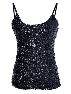 Anna-Kaci Womens Shimmer Sequins Club Spaghetti Strap Camisole Vest Tank Tops