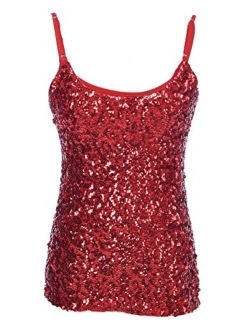 Anna-Kaci Womens Shimmer Sequins Club Spaghetti Strap Camisole Vest Tank Tops