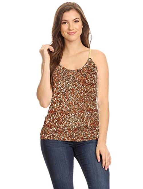 Anna Kaci Anna-Kaci Womens Shimmer Sequins Club Spaghetti Strap Camisole Vest Tank Tops