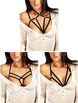 SATINIOR 3 Pieces Women Harness Strappy Hollow Out Elastic Cage Bra Cupless Bra Lingerie for Ladies Girls
