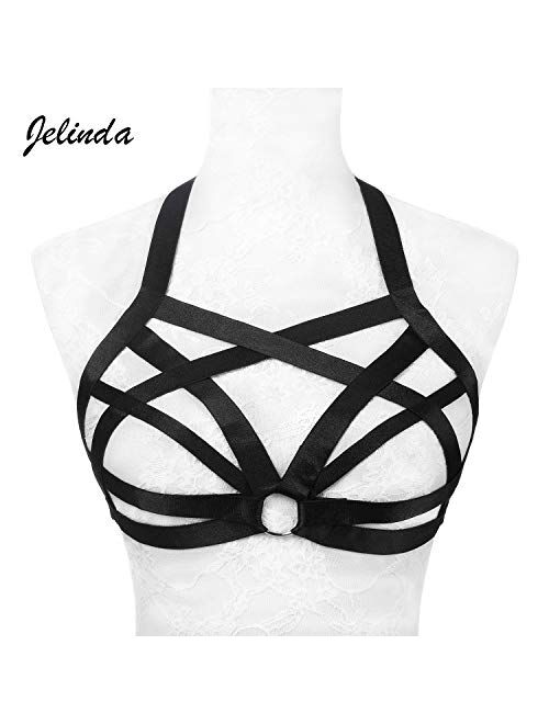 Jelinda Women Harness Elastic Cupless Cage Bra Hollow Out Strappy Crop Top (Color 11)One Size