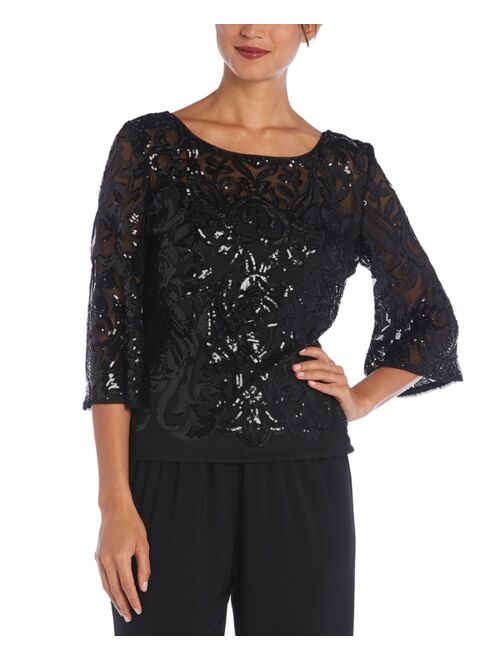 R&M Richards R & M Richards Sequinned Bell-Sleeve Top