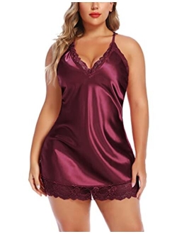 Women Lingerie Plus Size Satin Lace Chemise Nightgown Sexy Full Slips Sleepweare Large-4X-Large