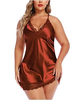 Women Lingerie Plus Size Satin Lace Chemise Nightgown Sexy Full Slips Sleepweare Large-4X-Large