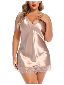 Women Lingerie Plus Size Satin Lace Chemise Nightgown Sexy Full Slips Sleepweare Large-4X-Large