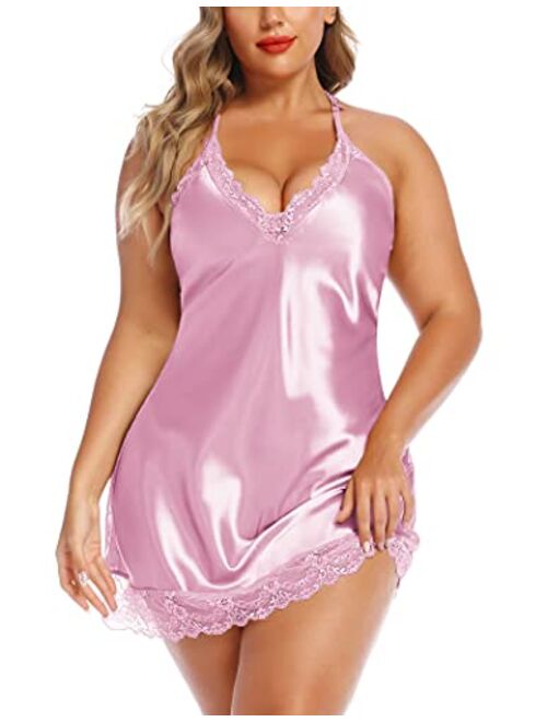 Avidlove Women Lingerie Plus Size Satin Lace Chemise Nightgown Sexy Full Slips Sleepweare Large-4X-Large