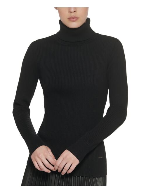 DKNY Solid Ribbed Turtleneck Sweater