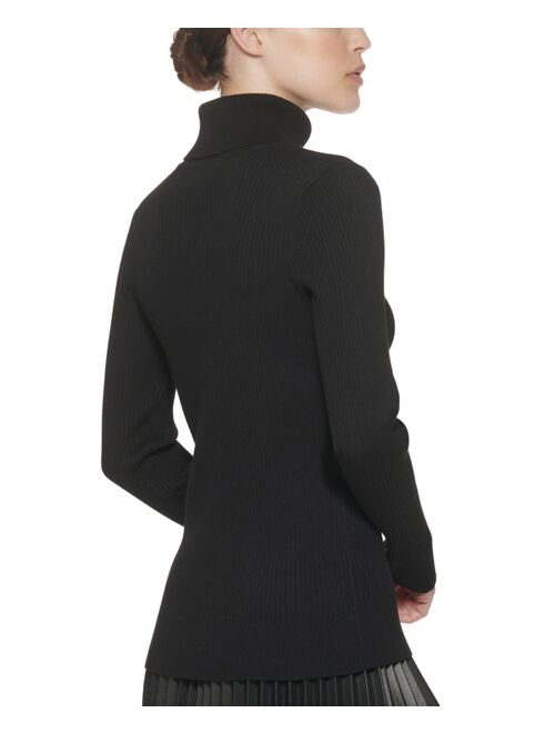 DKNY Solid Ribbed Turtleneck Sweater