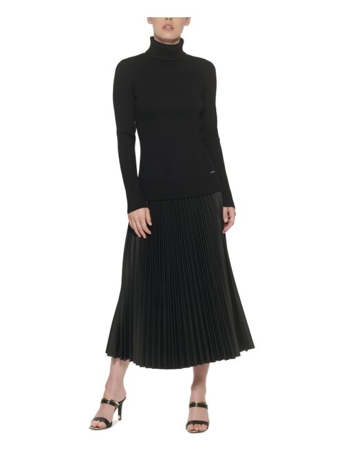 DKNY Solid Ribbed Turtleneck Sweater