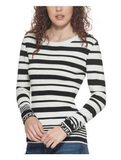 Ribbed Striped Crewneck Sweater