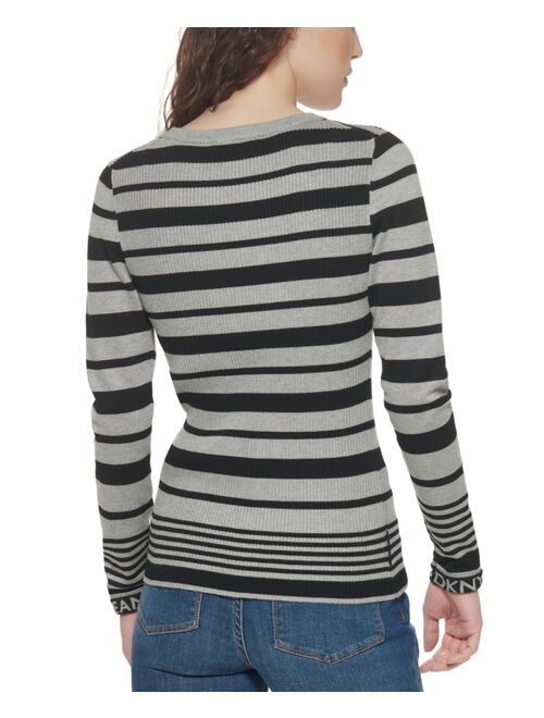 DKNY Ribbed Striped Crewneck Sweater