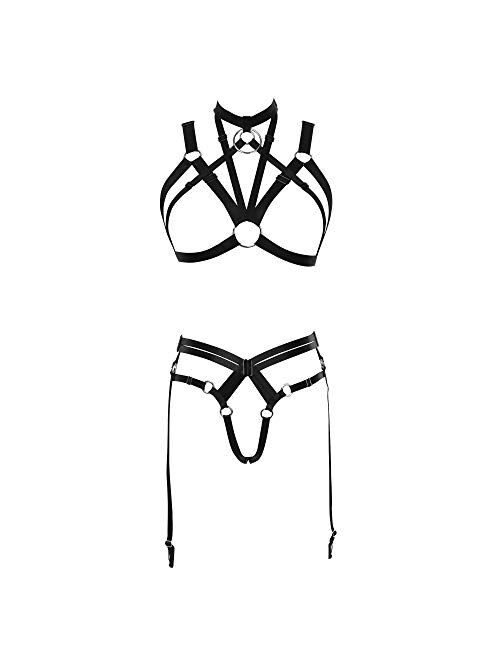 Women Harness Elastic Cup-Less Hollow Out Strap Crop Top Cage Bra