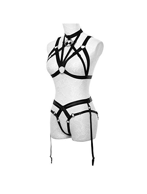 Women Harness Elastic Cup-Less Hollow Out Strap Crop Top Cage Bra