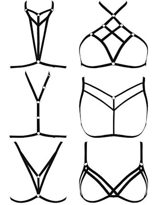 SATINIOR 6 Pieces Women Harness Bra Elastic Cupless Cage Bra Strappy Hollow Out