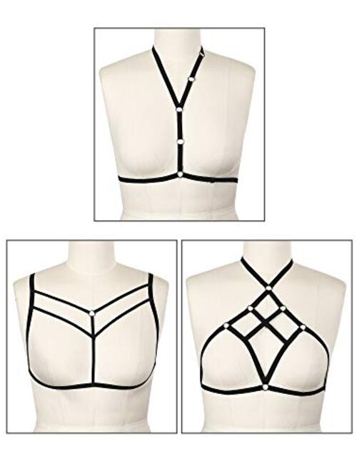 SATINIOR 6 Pieces Women Harness Bra Elastic Cupless Cage Bra Strappy Hollow Out