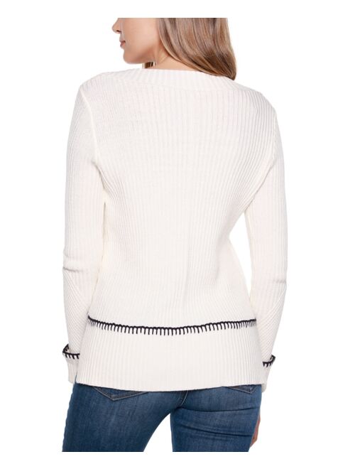 Belldini Black Label Crossover V-Neck Sweater with Cuffed Sleeves