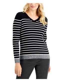Karen Scott Petite Ribbed V-Neck Sweater, Created for Macy's