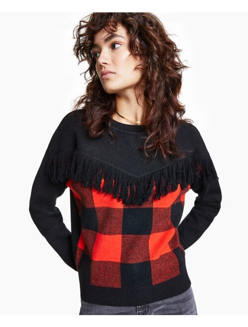 Bar III Buffalo Check Sweater, Created for Macy's