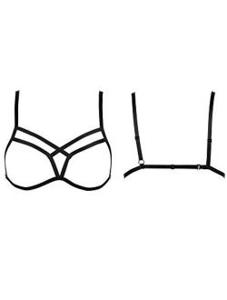 SATINIOR Women Strappy Harness Hollow Out Cross Cage Bra Elastic and Adjustable Cupless Bralette Straps Lingerie, Black, Style 6, Medium