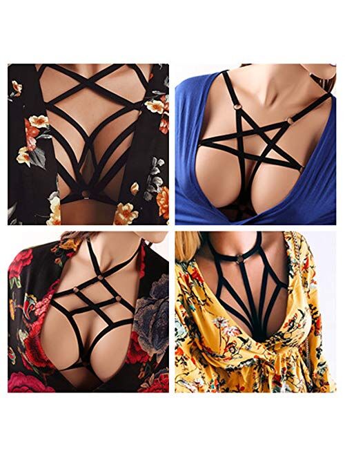 Women Hollow Out Strap Crop Top Harness Bra Elastic Cup-Less Cage Bra