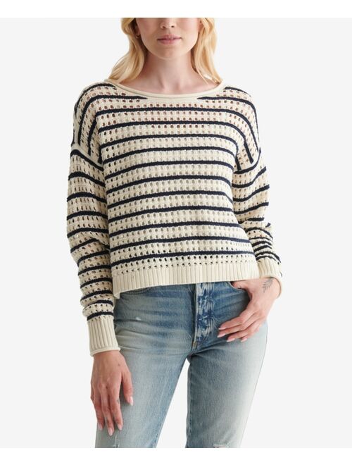 Lucky Brand Cotton Pointelle-Knit Striped Sweater