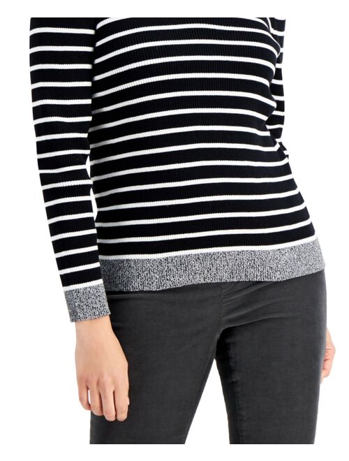 Karen Scott Jenny Striped Rib V-Neck Sweater, Created for Macy's
