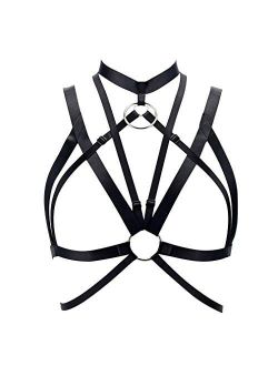 JELINDA Womens Harness Bra Punk Goth Girls Hollow Out Elastic Strappy Cage Bra 