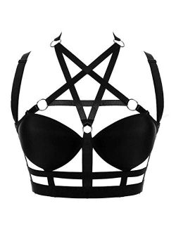 Woman's Body Harness Bra Lingerie cage Punk Goth Plus Size Festival Rave Pentagram Chest Strap Belt