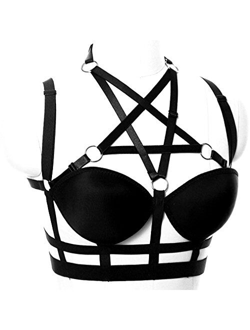 Woman's Body Harness Bra Lingerie cage Punk Goth Plus Size Festival Rave Pentagram Chest Strap Belt