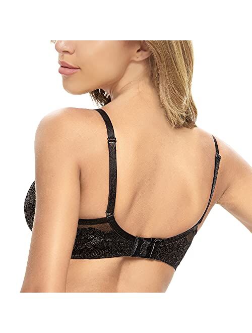 GARMERA Lace Bralette for Women Wirefree Sheer Bra Non Padded See Through Unlined Soft