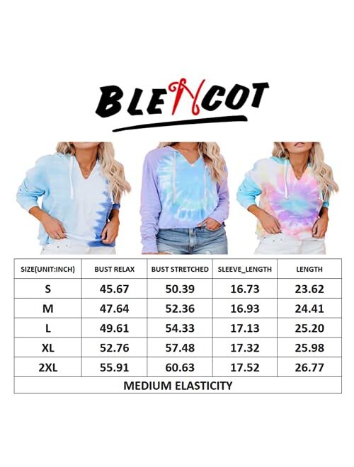 BLENCOT Women's Lightweight Tie Dye Hoodie Sweatshirts Casual Long Sleeve Pullover Hooded Tops